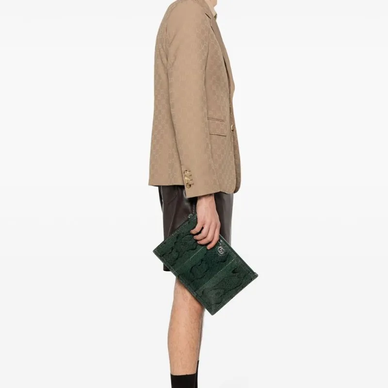 GUCCI Calfskin Clutch Men's Dark Green-5