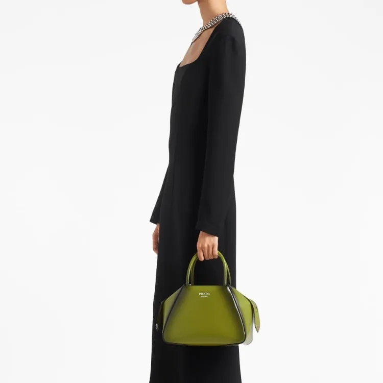 PRADA Shiny Leather Shoulder Bag Crossbody Bag Handbag Small Size Women's Ivy Green-5