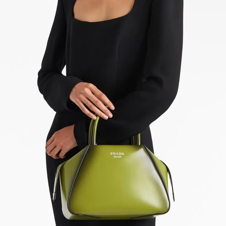 PRADA Shiny Leather Shoulder Bag Crossbody Bag Handbag Small Size Women's Ivy Green-6