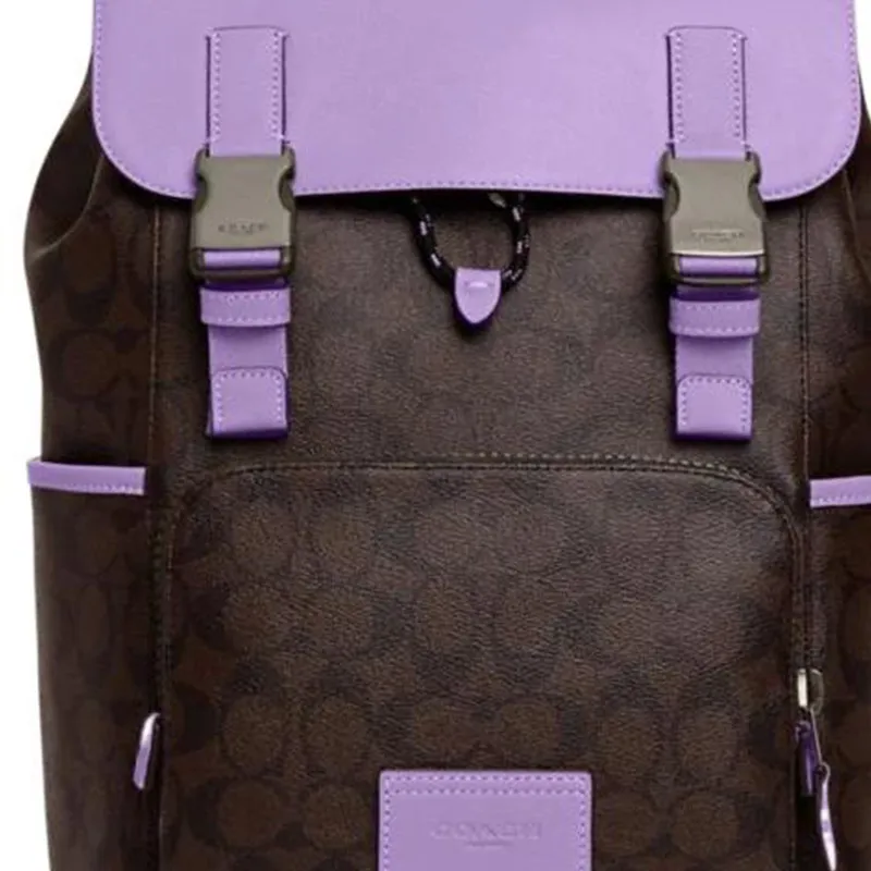 COACH Track Canvas With Calfskin Backpack Large Size Men's Purple & Coffee-3