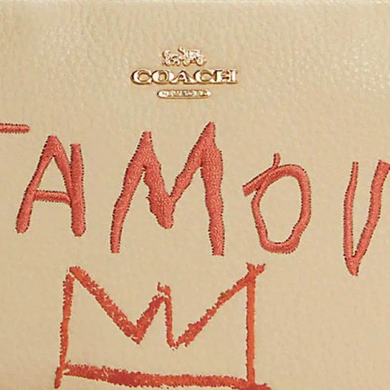 COACH X Basquiat Boxy Leather Clutch Makeup Bag Trumpets Women's Ivory White-1