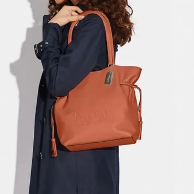 COACH Andy Refined Pebble Leather Tote Bag Shopping Bag Shoulder Bags Women's Sunset Red-3