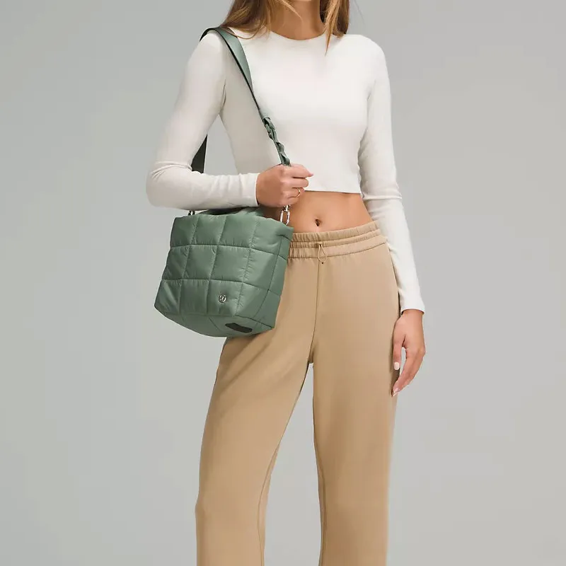 Lululemon Quilted Nylon Tote Bag, Shopping Bag, Shoulder Bag, Crossbody Bag, Handbag Mini Women's Gray Green-2