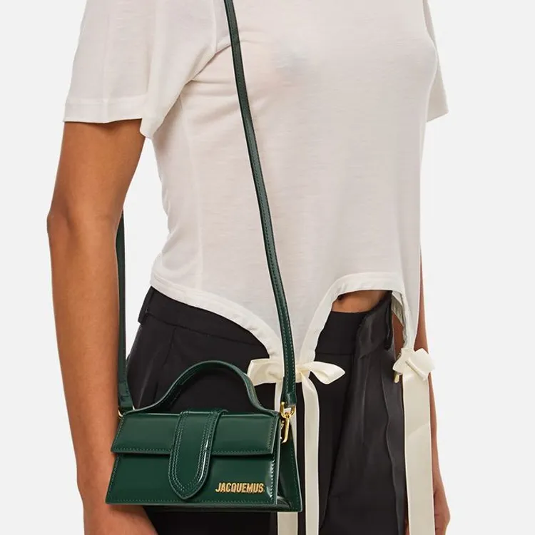 Jacquemus Le Bambino Calfskin Shoulder Bag, Crossbody Bag, Handbag Trumpets Women's Dark Green-4