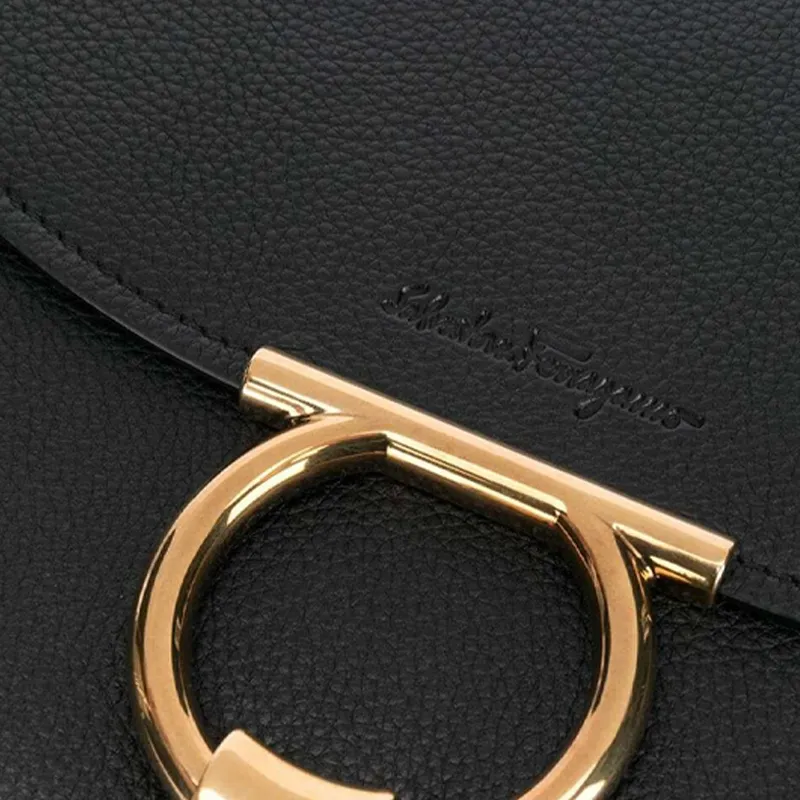 FERRAGAMO Cow Leather Clutch Women's Black-5