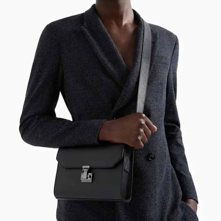 EMPORIO ARMANI Cow Leather Shoulder Bag Crossbody Bag Regular Men's Black-3