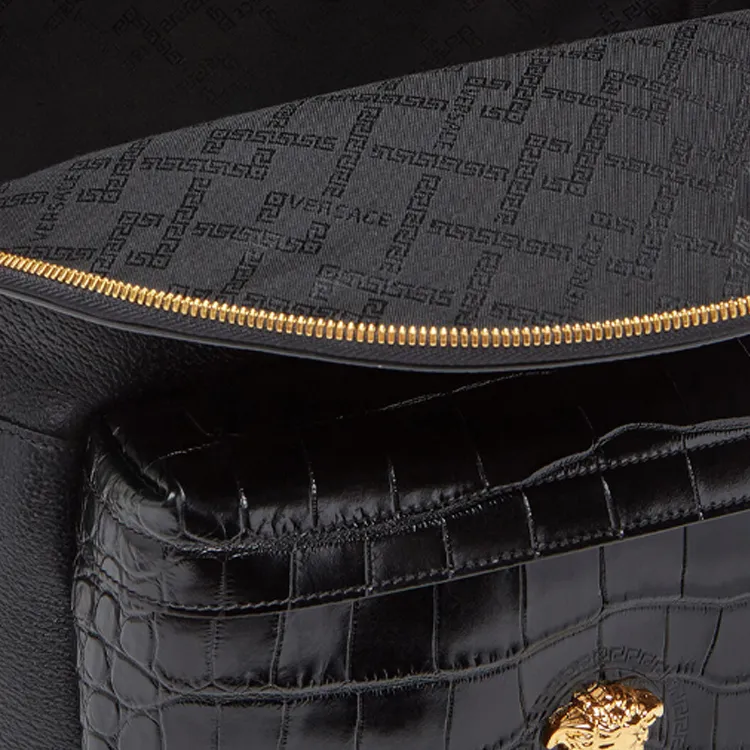 VERSACE PALAZZO Cow Leather Backpack Unisex Black-2