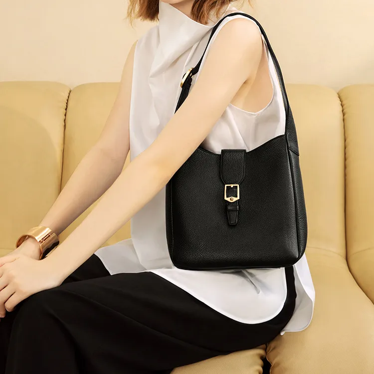 ROSA HERMOSO Top Grain Cow Leather Tote Bag Shopping Bag Shoulder Bag Women's Black/White-2