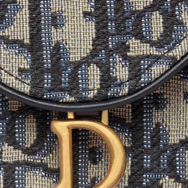 DIOR Jacquard Fabric Card Holder Women's Blue/Beige-4