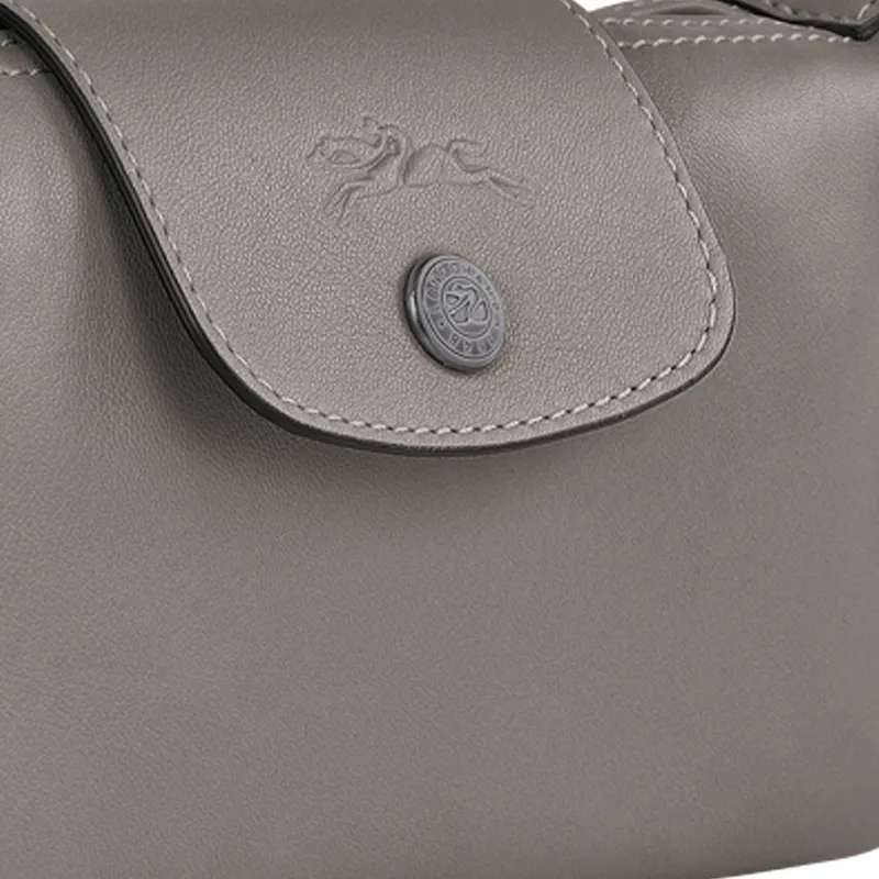 LONGCHAMP Le Pliage Cuir Sheepskin Dumpling Bag Clutches Women's Streptopelia Gray-3