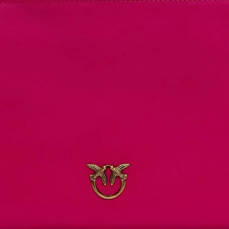 PINKO Leather One Shoulder Crossbody Clutches Women's Fuchsia-4