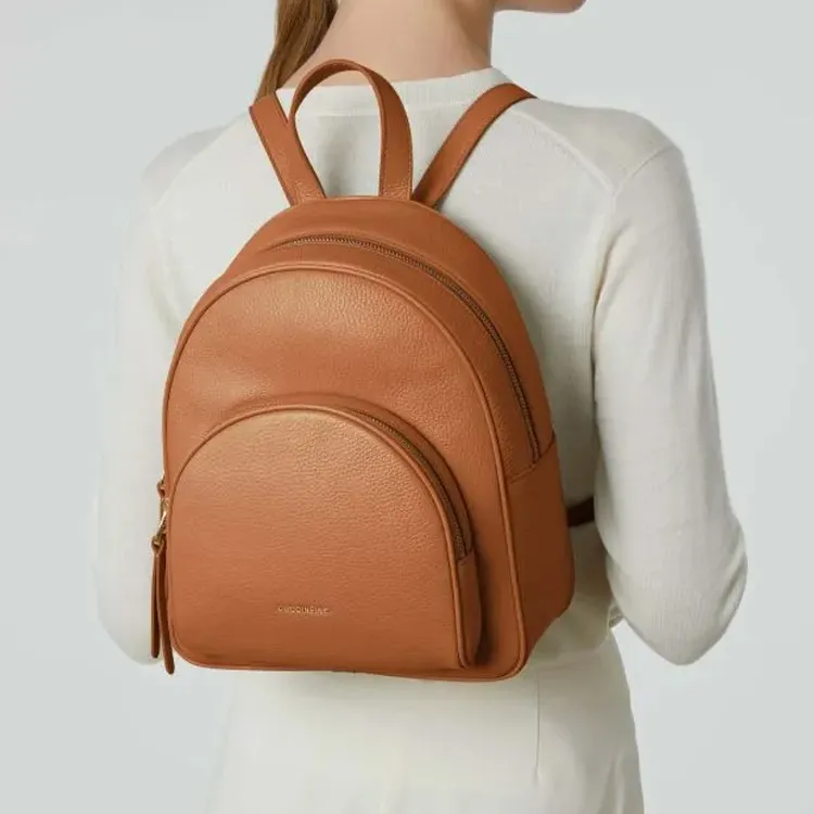 COCCINELLE Grained Leather Backpack Medium Size Women's Brown-2