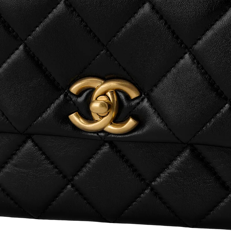 CHANEL Sheepskin Crossbody Bag, Shoulder Bag Women's Black-4