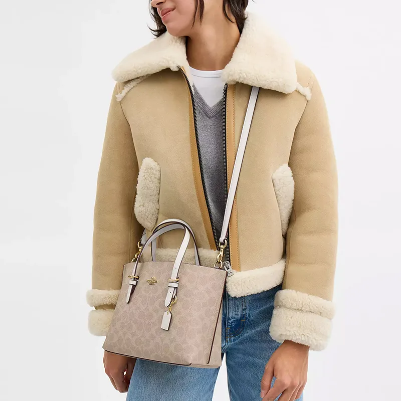 COACH Mollie Coated Canvas Tote Bag Shopping Bag Shoulder Bag Crossbody Bag Handbag Medium Size Women's Sand & Chalk-4