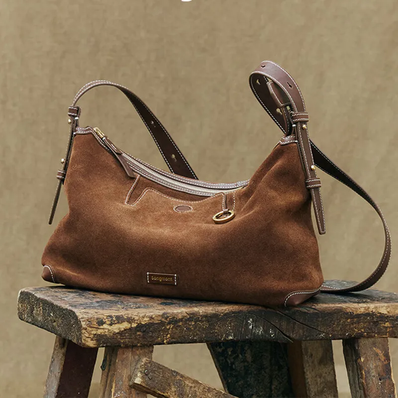 Songmont Suede Dumpling Bag Shoulder Bag Tubas Women's Sandalwood Brown-4