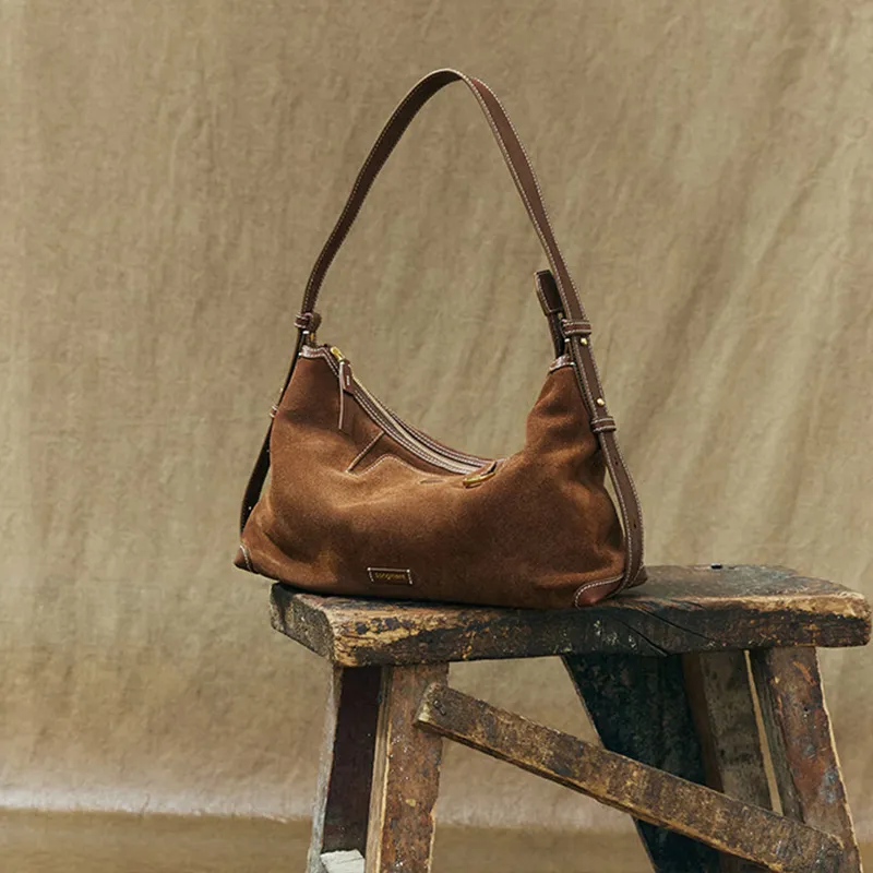 Songmont Suede Dumpling Bag Shoulder Bag Tubas Women's Sandalwood Brown-5