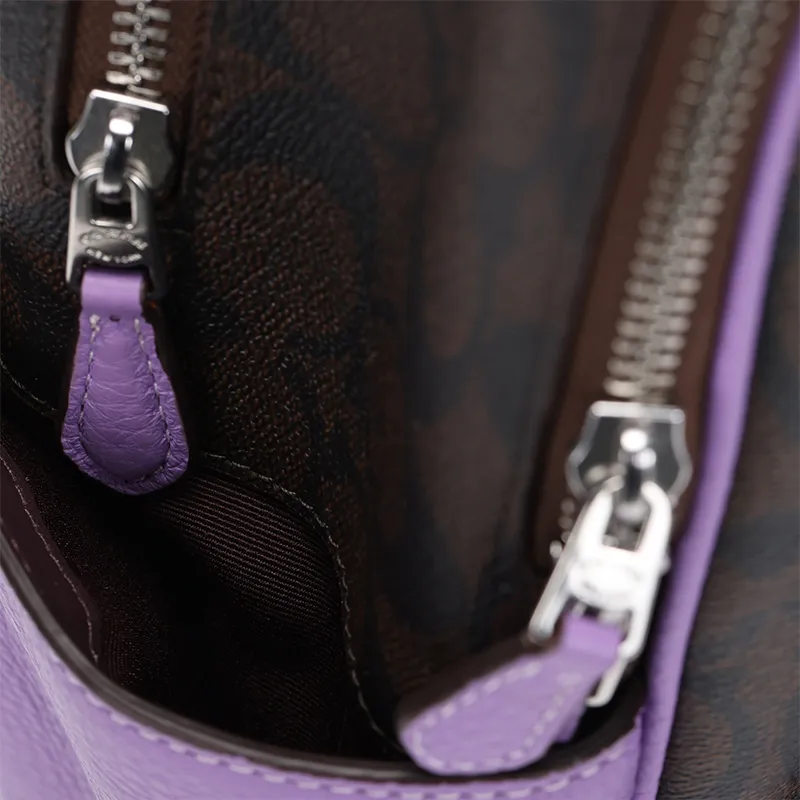 COACH Court Canvas With Leather Backpack Medium Size Women's Purple & Coffee-6