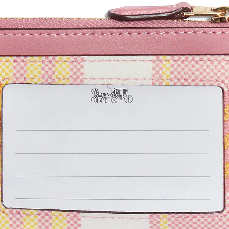 COACH Skinny Id Case Leather Card Holder Mini Women's Rose Petal Pink With Gold Zip Closure-3