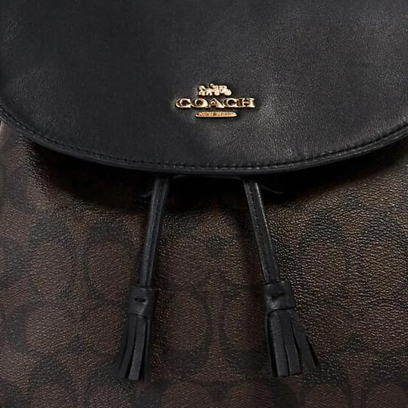 COACH Elle Coated Canvas With Leather Backpack Large Size Women's Black & Brown-2