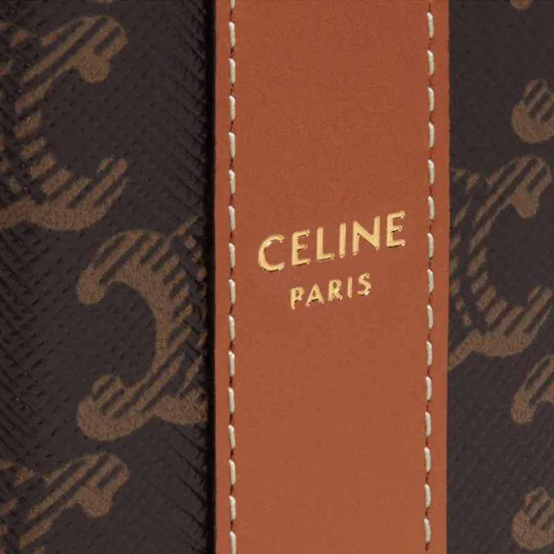 CELINE Triomphe Canvas And Cow Leather Perfume Case, Toiletry Bag, Makeup Bag Unisex Tawny-3