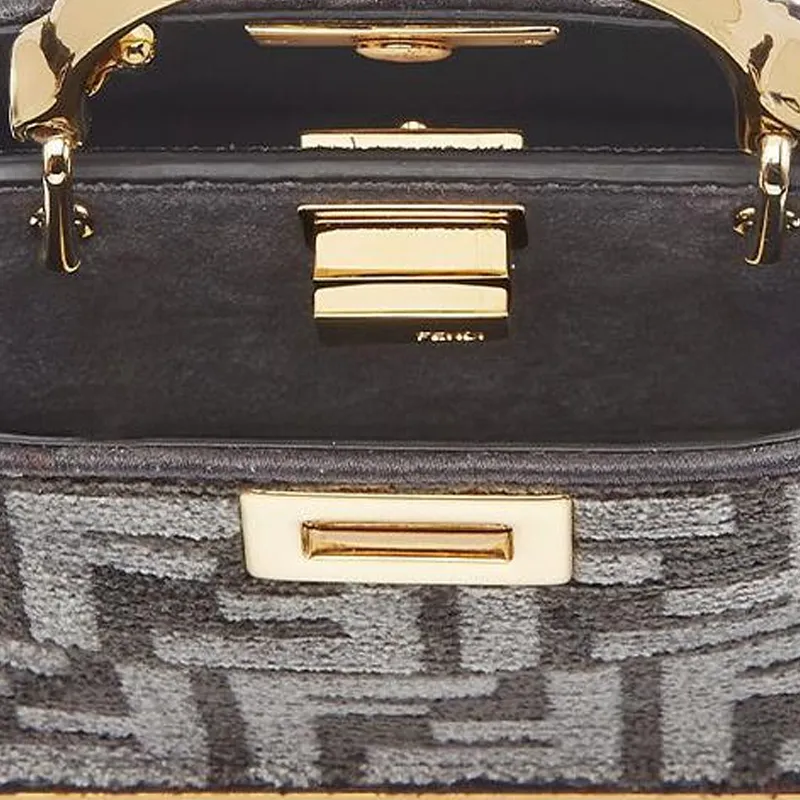 FENDI Peekaboo ISeeU Jacquard Fabric Handbag, Shoulder Bag, Crossbody Bag Extra Mini Women's Dark Gray-4
