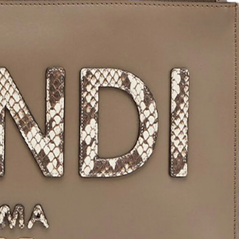 FENDI Cow Leather Clutch Medium Size Women's Brown-3