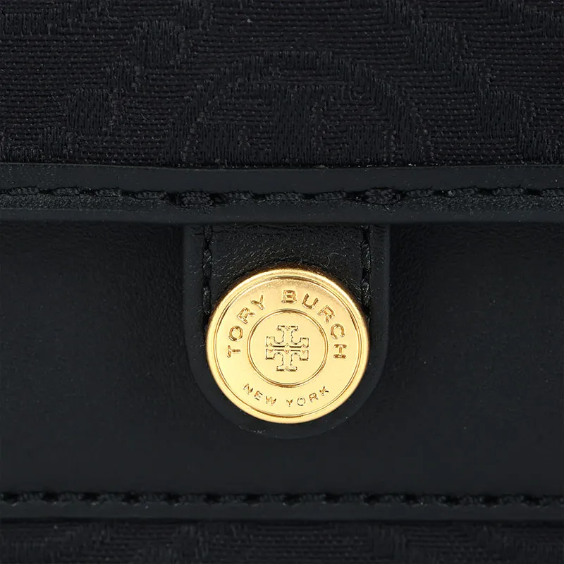 TORY BURCH T Monogram Leather Chain Wallet Black-4
