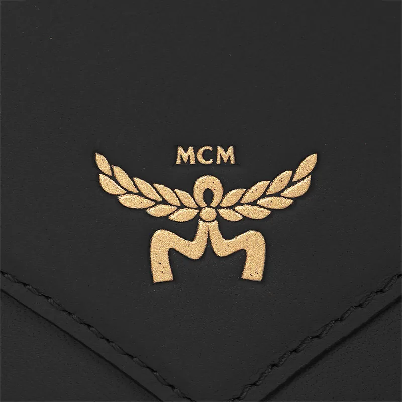 MCM Calfskin Leather Wallet, Shoulder Bag Large Size Women's Black-4