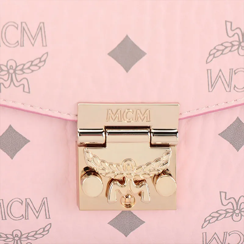 MCM Millie Visetos Artificial Leather Envelope Bag, Chain Bag, Crossbody Bag, Shoulder Bag Small Size Women's Pink-4