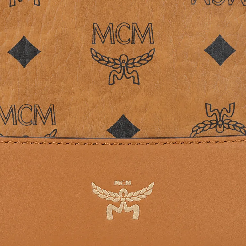 MCM Cow Leather Tote Crossbody Bag, Bucket Bag, Handbag, Shoulder Bag Medium Size Women's Cognac Brown-4