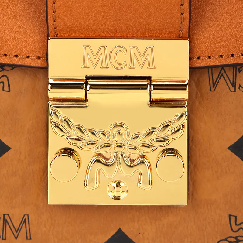MCM Coated Canvas With Cow Leather Shoulder Bag Medium Size Women's Brown With Cognac-4