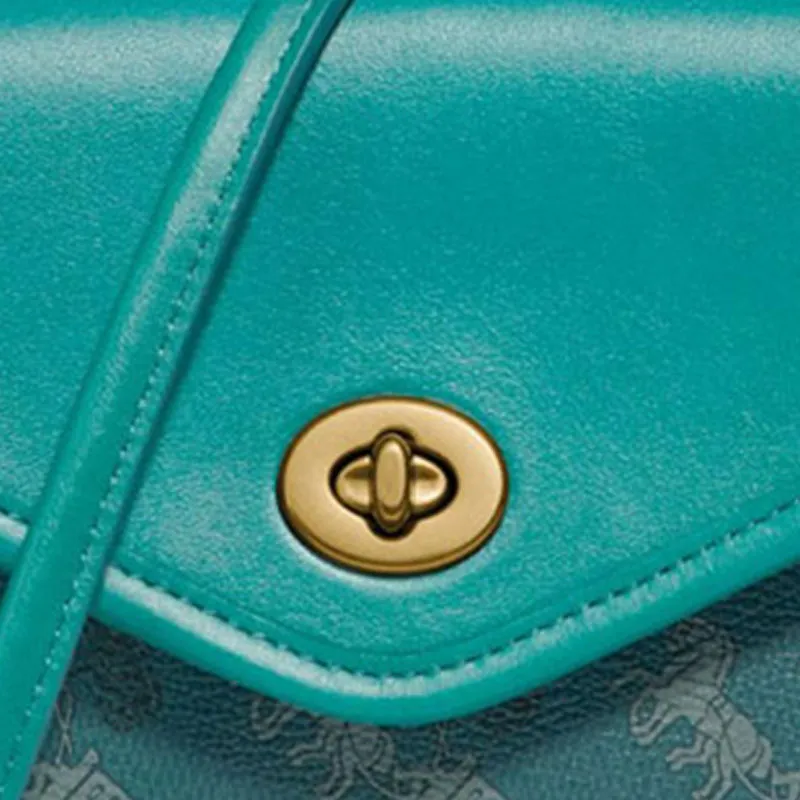 COACH Turnlock Leather Shoulder Bag, Crossbody Bag Small Size Women's Lake Green-3