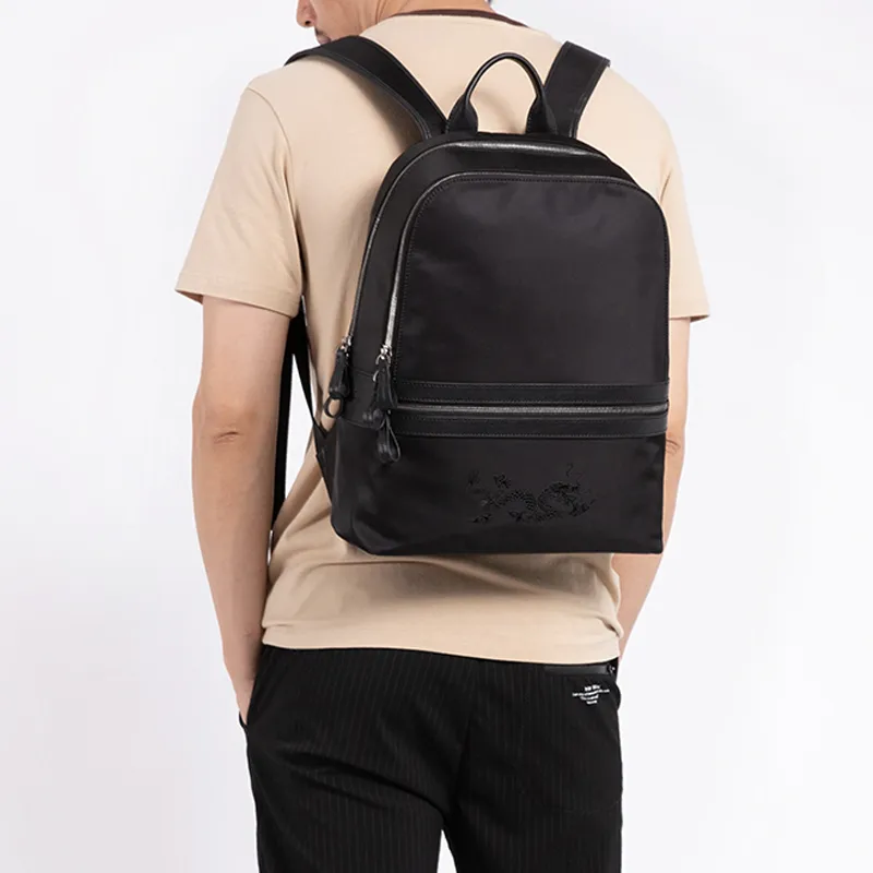 Bullrun Fabric With Cow Leather Backpack Men's Black-4