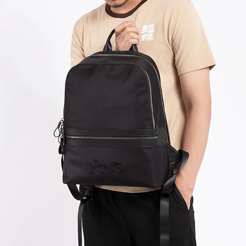 Bullrun Fabric With Cow Leather Backpack Men's Black-5