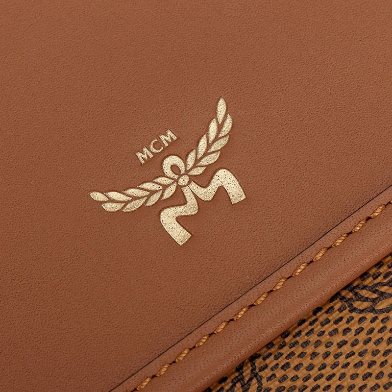 MCM Coated Canvas Cow Leather Patchwork Shoulder Bag Crossbody Bag Women's Cognac-4