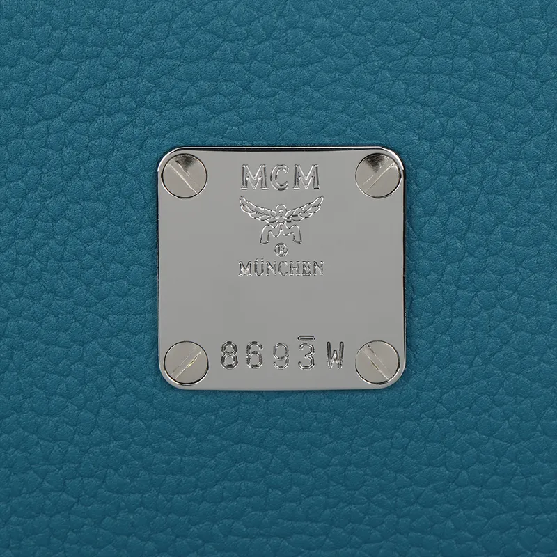 MCM Cow Leather Shoulder Bag, Crossbody Bag Medium Size Men's Turquoise-4