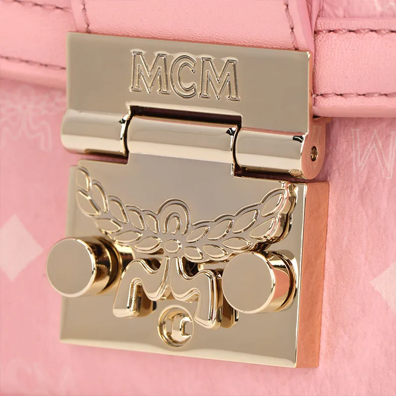 MCM Tracy Visetos Coated Canvas Shoulder Bag Tubas Women's Cherry Blossom Pink-4