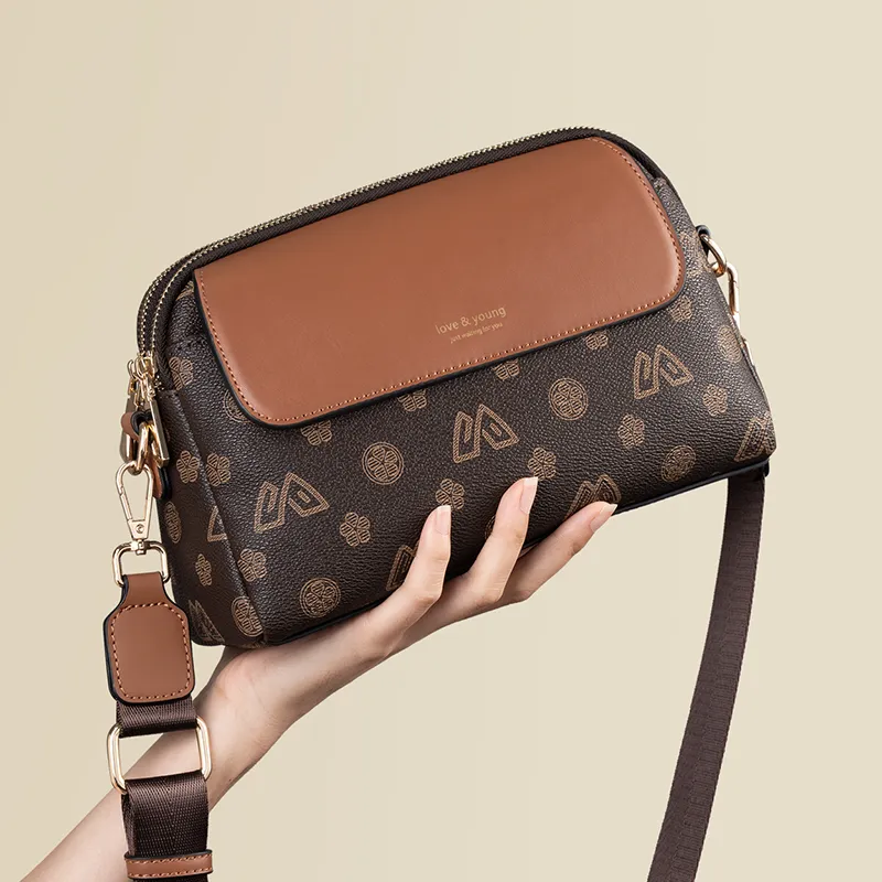 Old Man's Head PVC With Synthetic Leather Shoulder Bag Women's Coffee-4