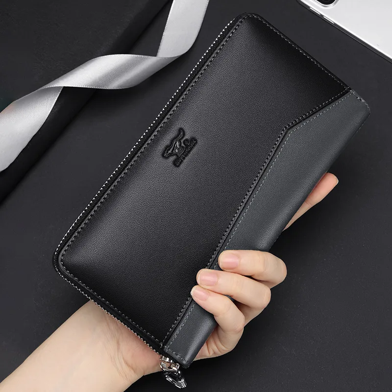 SEPTWOLVES Cow Leather Clutch Men Black-4