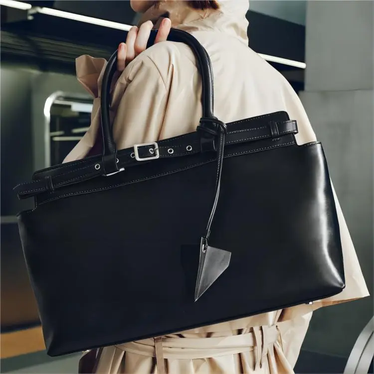BELLE Split Cow Leather+Synthetic Leather Shoulder Bag, Crossbody Bag, Handbag Tubas Women's Black-3
