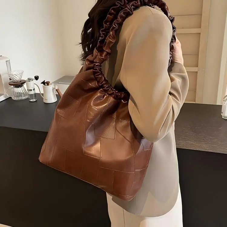 Yalu PU Tote Bag, Shoulder Bag Regular Women's Coffee/Black/Burgundy/Silver/Ecru-1