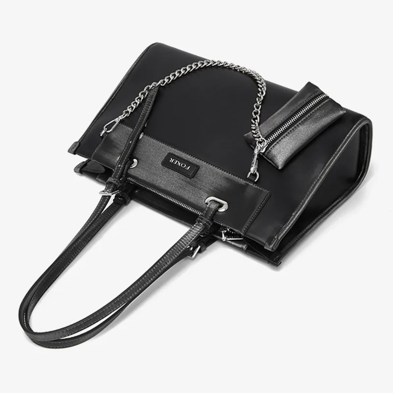 FOXER Cow Leather Zippered Tote Bag Shoulder Bag Regular Women's Black-2