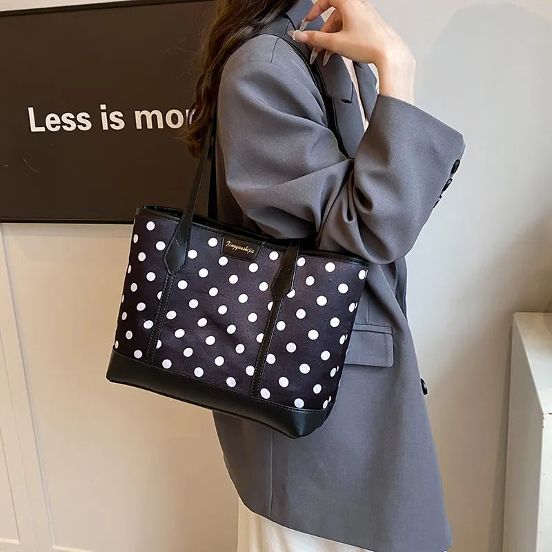 Morellybear PU Tote Bag Shopping Bag Shoulder Bags Regular Women's Black/White-1