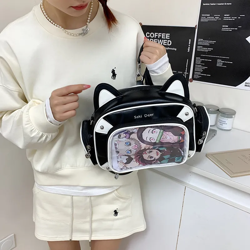 Kaka Tree PU Backpack Students Backpack Backpack Unisex Black-1