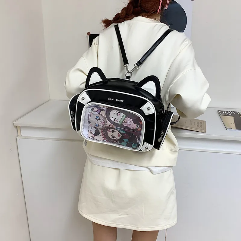 Kaka Tree PU Backpack Students Backpack Backpack Unisex Black-3