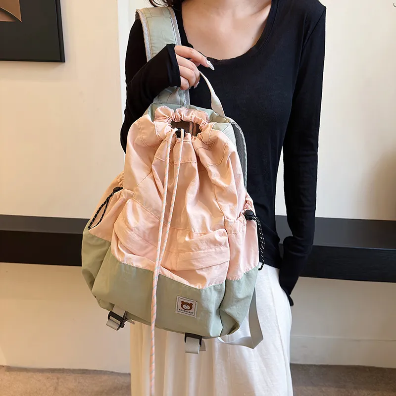 Morellybear Fabric Backpack Regular Women's Green With Pink/Black-1