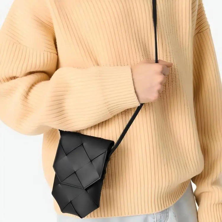 Bottega Veneta Calfskin Cell Phone Pouch Men's Black & Pineapple Yellow-2
