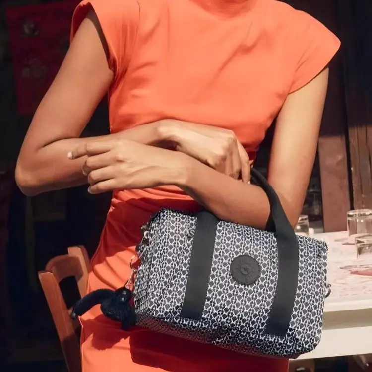 Kipling Polyester Shoulder Bag, Crossbody Bag, Handbag Small Size Women's Black & White-3