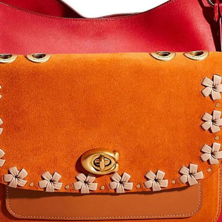 COACH Mae Leather Hobo Bag, One Shoulder Handbag Large Size Women's Orange Red-3
