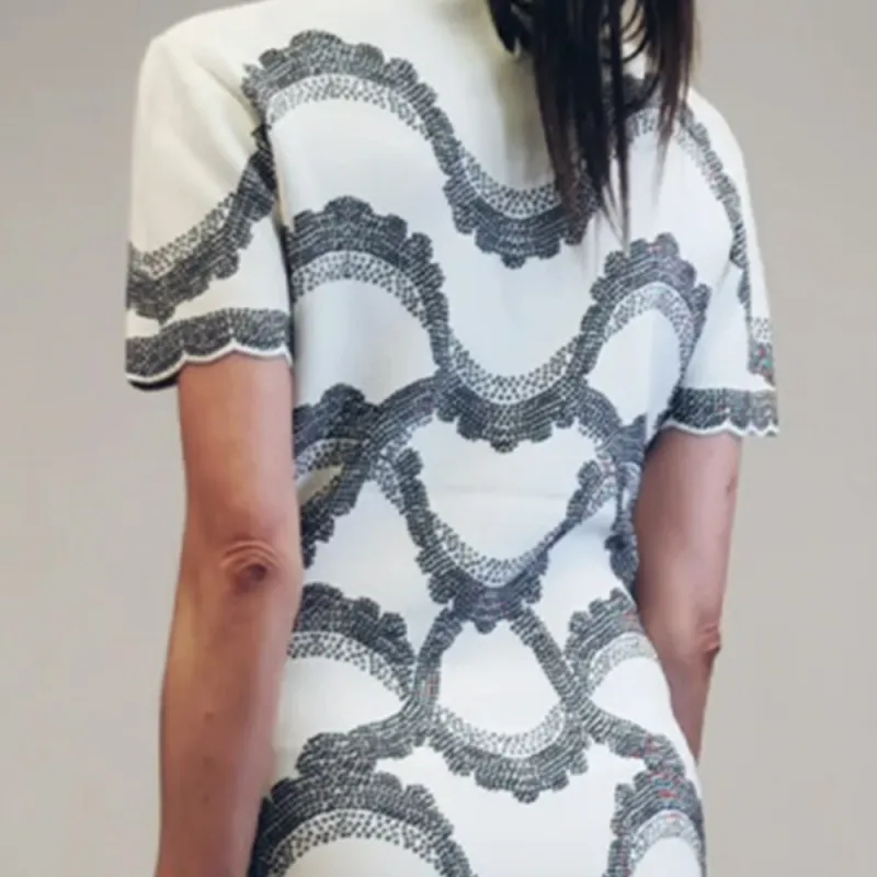 Alexander McQueen Short Sleeved Dresses Women's White Gray-3